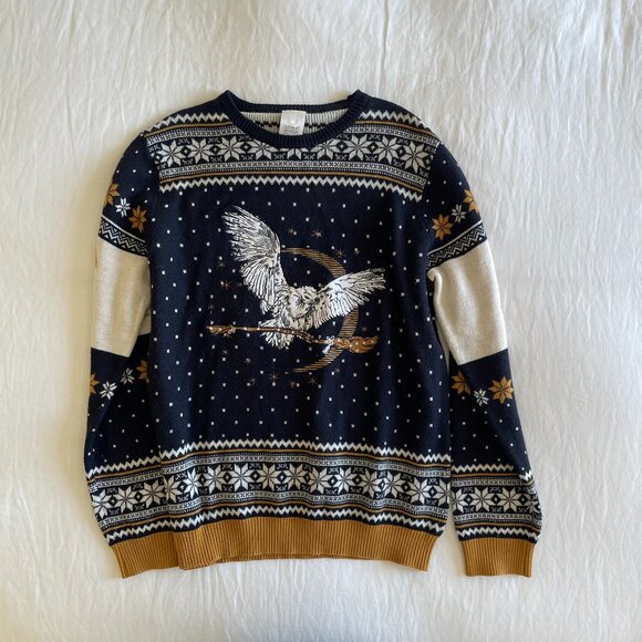 Navy Blue and Cream Sweater with Owl Design - Picture 1 of 6